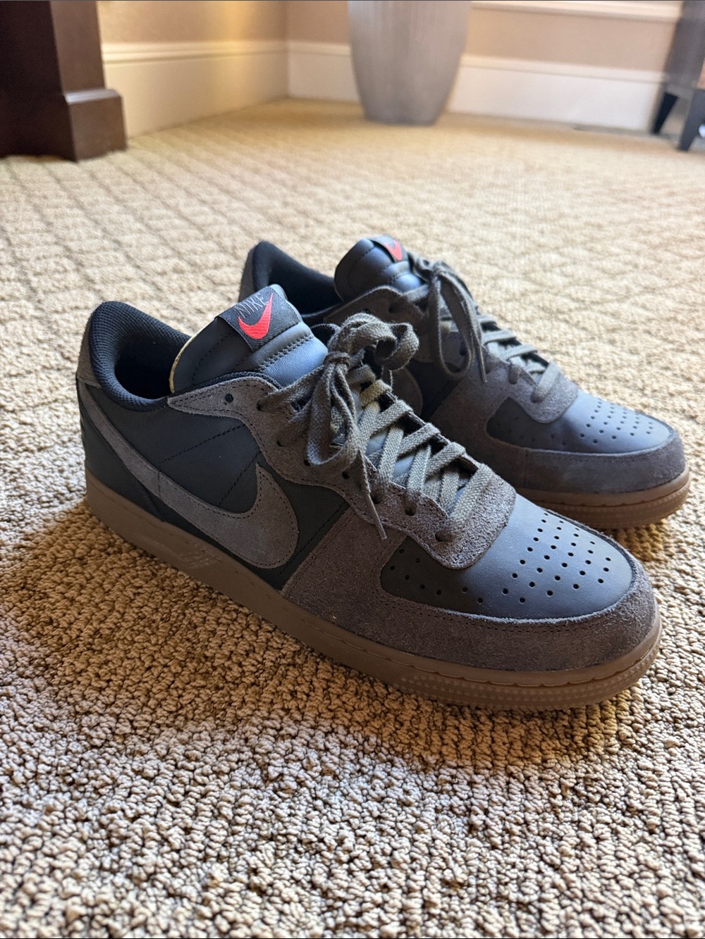 Nike Terminator Low Top Sneakers in Dark Gray Suede and Black Leather
